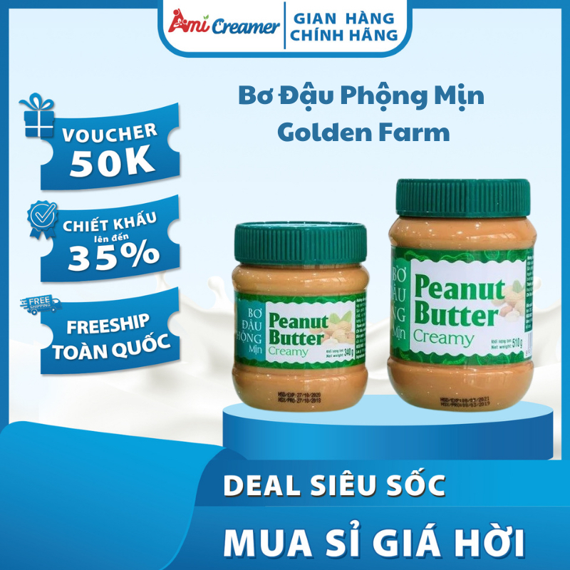 Bơ đậu phộng mịn Golden Farm 340g, 510g- Bơ lạc Golden Farm