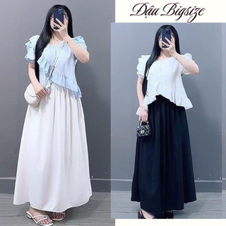  Set tiểu thư bigsize nữ áo bèo viền ren dáng rộng kèm chân váy dài lưng thun co giãn chất lụa mềm mịn - SM277+CV15 