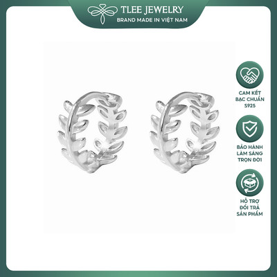 Khuyên tai bạc nữ TLEE tròn chốt bấm dáng lá Oliu TLEE JEWELRY B0197