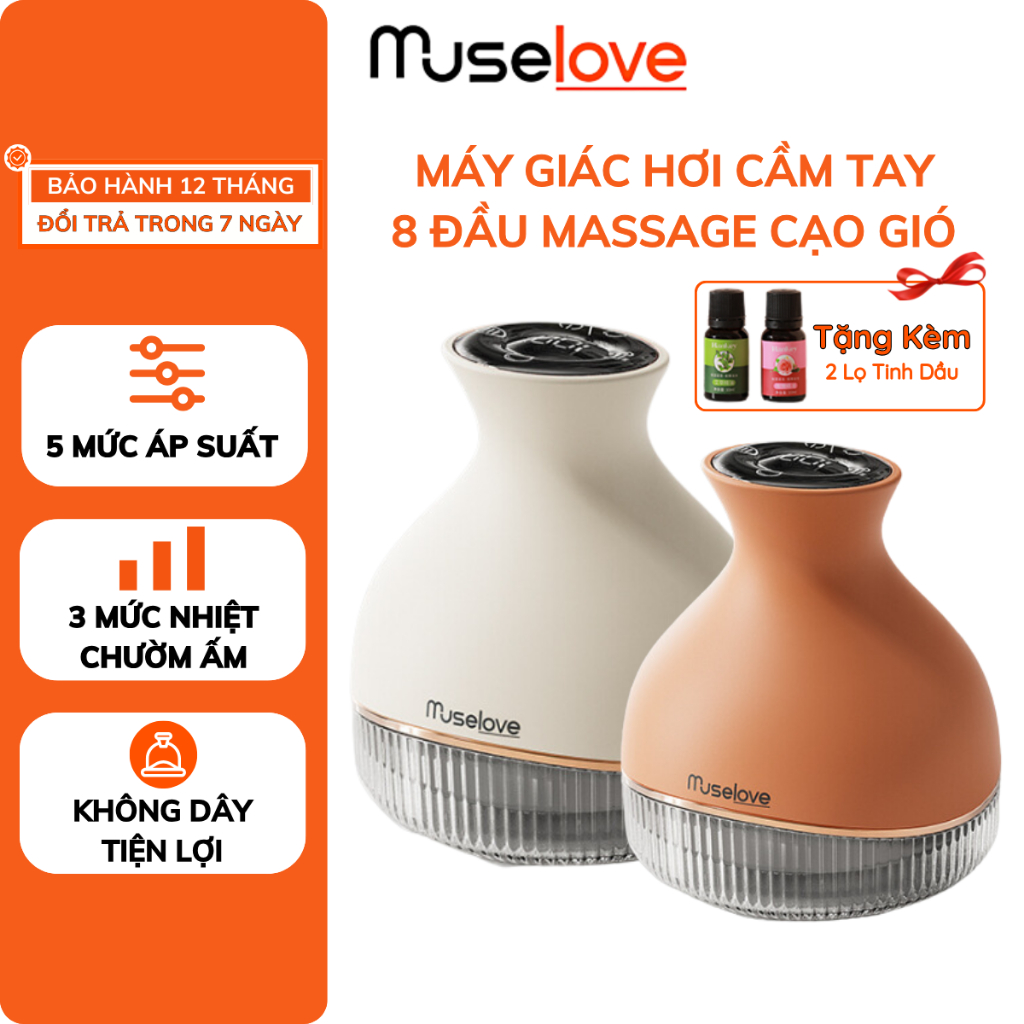 Máy Giác Hơi Cạo Gió MUSELOVE Chính Hãng Với 8 Đầu Massage Nam Châm Cạo Gió, Chườm Nóng, Giảm Đau Nhức Mệt Mỏi