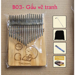 Đàn kalimba 17 phím gỗ giá rẻ khắc lazer nhiều hình cho bạn mới tập chơi Harp -GOGOM17