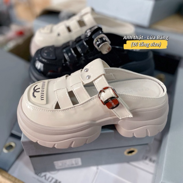 (SẴN -QCCC Sục Miu TĂNG SIZE) Giày Sục Rọ Miu Min Chất Da Bóng Cao Cấp Đế cao 7p Mẫu Hottrend 2025  