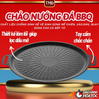 Chảo nướng đá chống dính không dầu Hàn Quốc size 32cm chảo nướng thịt BBQ dùng được cho cả bếp từ