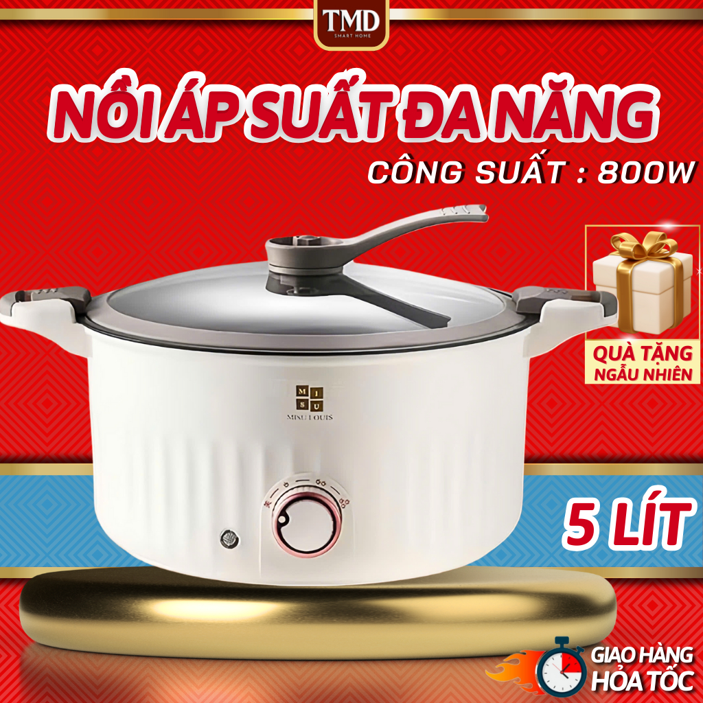 Nồi Áp Suất Đa Năng Điện Tử Dung Tích 5l Size 28cm, Công Suất 800w, Đa Chế Độ Nấu, Có Chống Dính