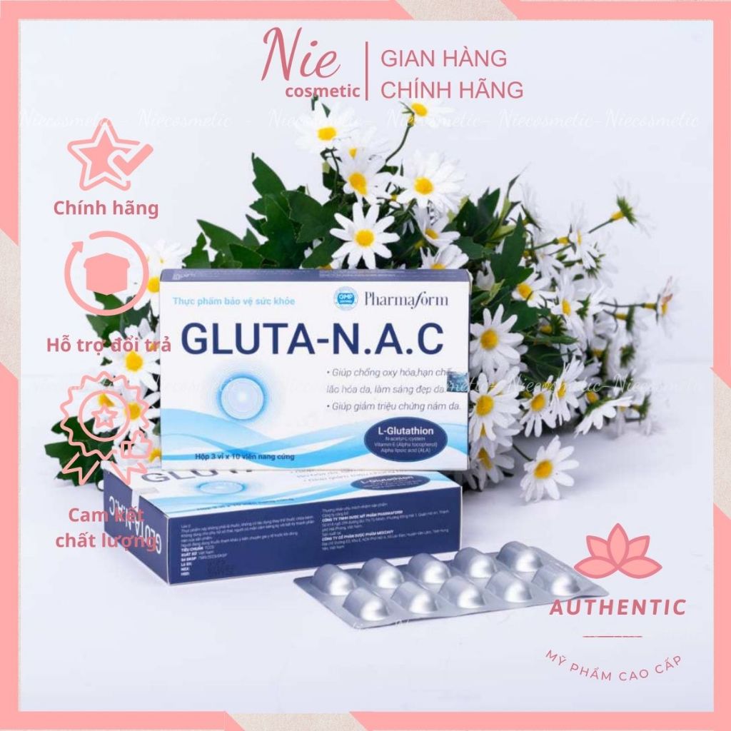 [Hàng Công ty] Viên uống Pharmaform Gluta N.A.C sáng da, ngừa lão hoá Hộp 30 viên