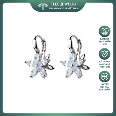 Khuyên tai bạc nữ TLEE năm cánh đính đá 2 mặt nữ tính TLEE JEWELRY B0274