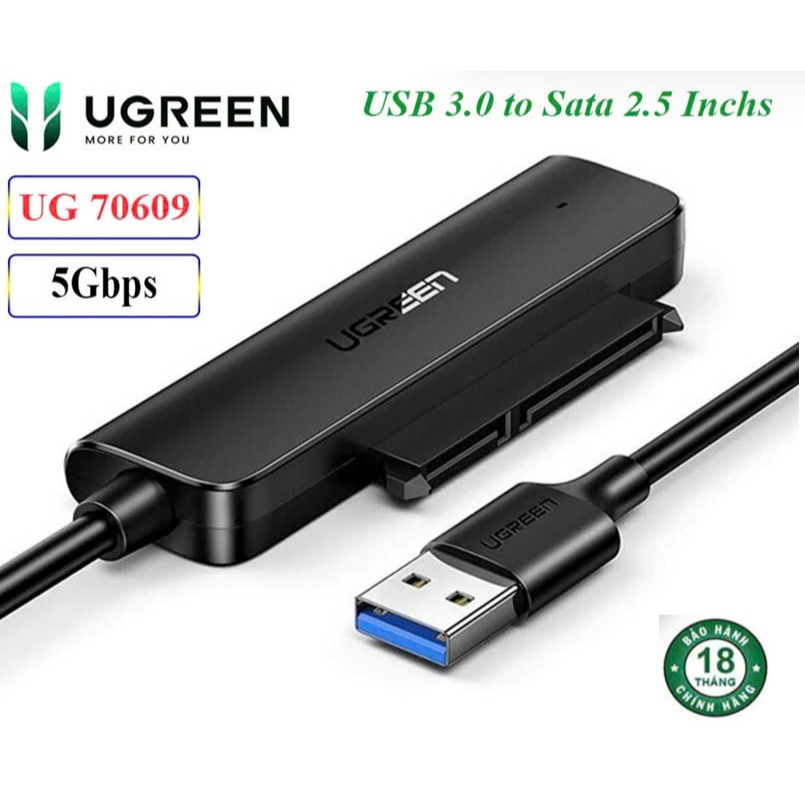 Cáp chuyển USB 3.0 to SATA III Ugreen 70609 CM321(dây 50cm hỗ trợ ổ cứng 2.5inch,tốc độ 5GBps)
