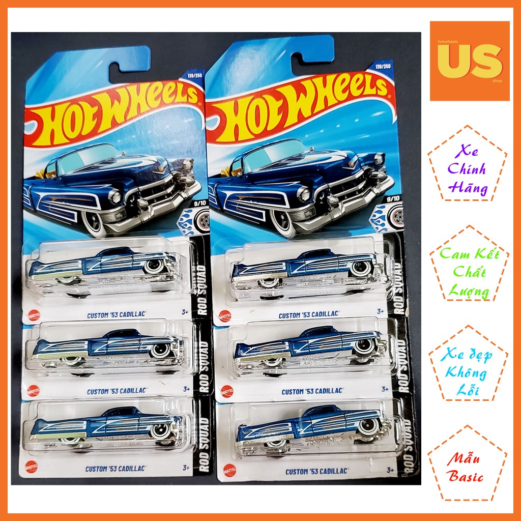 Xe Mô Hình Hot Wheels Custom 53 Cadillac Xanh Chính Hãng