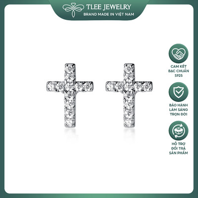 Khuyên tai bạc TLEE thánh giá đính đá unisex cá tính TLEE JEWELRY B0394