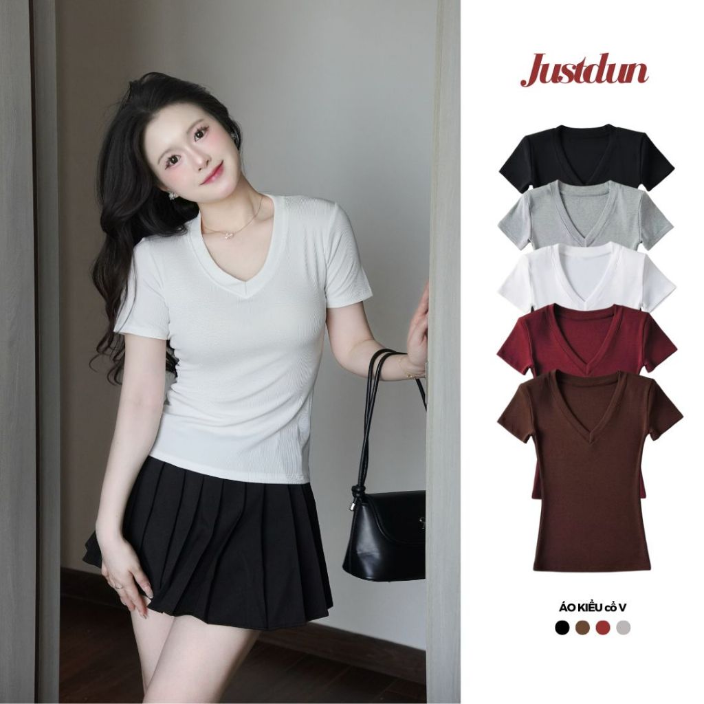 Áo thun ôm fit body cổ V chất gân tăm lạnh ( chất đanh ) JUSTDUN Z88