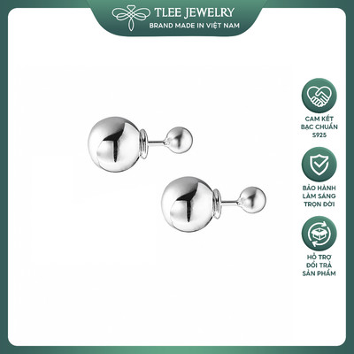 Khuyên tai bạc nữ TLEE, bông tai hai đầu bi 10mm sang chảnh TLEE JEWELRY B0475
