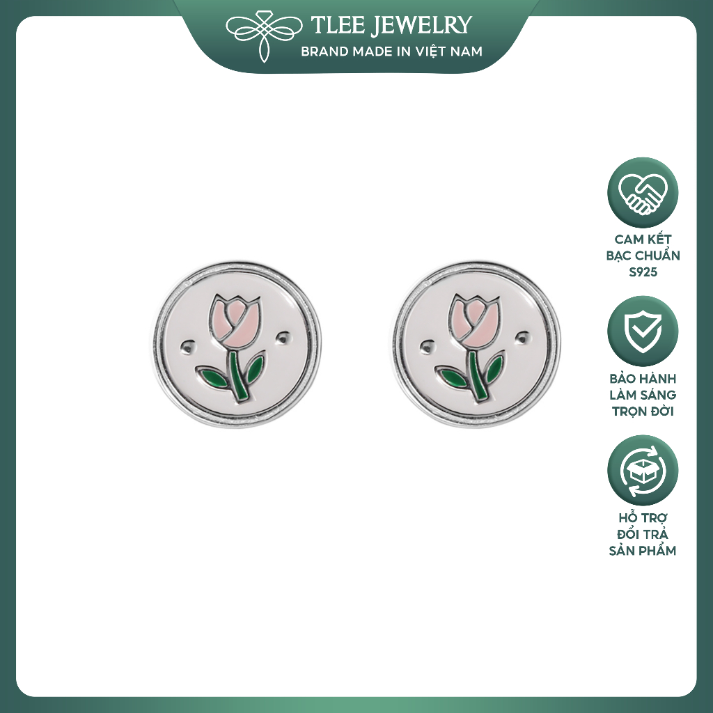 Khuyên tai bạc nữ TLEE, bông tai hoa TULIP size 10mm bạc 925 sang chảnh TLEE JEWELRY B0480