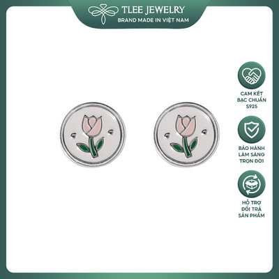 Khuyên tai bạc nữ TLEE, bông tai hoa TULIP size 10mm bạc 925 sang chảnh TLEE JEWELRY B0480