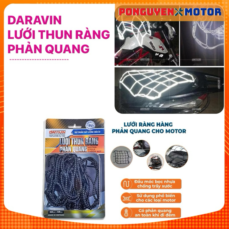 (DARAVIN) Lưới thun ràng phản quang cho xe máy, xe điện.