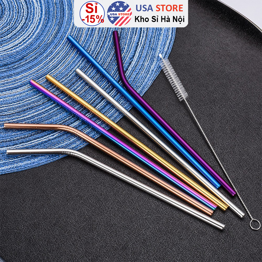 [Sỉ 2.5k/Chiếc] SET 4 Ống Hút Inox Thép Không Gỉ 304 Cao Cấp - Ống Hút Dài Đủ Size Cho Mọi Đồ Uống & Trà Sữa