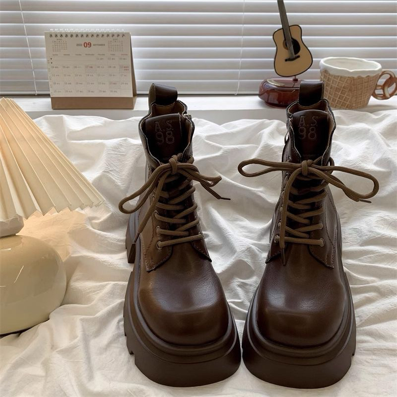 Giày boot nữ cao cổ dây buộc đế đinh cao cá tính