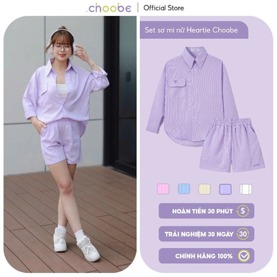 Set bộ quần áo sơ mi Heartie Choobe túi nắp kẻ sọc quần cạp chun ASM07+QSM07