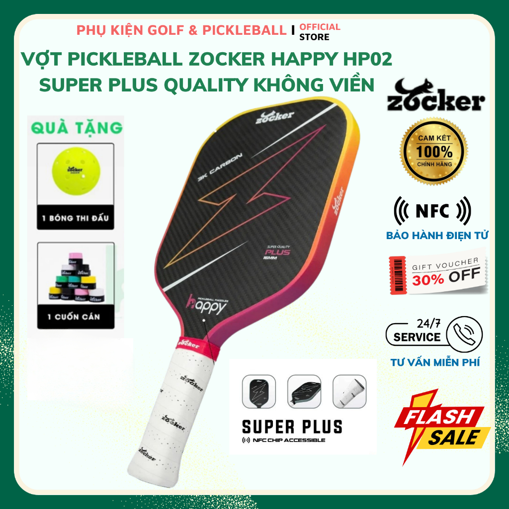 ( Hàng Chính Hãng) Vợt Pickleball Zocker Happy HP02 Super Plus Quality – Hiệu Suất Vượt Trội
