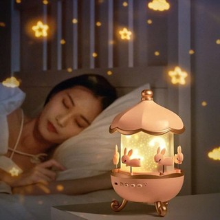  Đèn Ngủ Chiếu Sao Vũ Trụ Cổ Tích Đại Dương Sinh Nhật Giáng Sinh - Đèn LED 3D Hình Thỏ Xoay Tự Động Lãng Mạn 