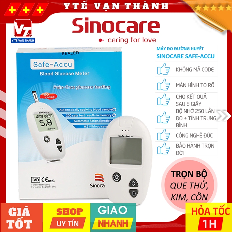 ✅ [TẶNG QUE, KIM, CỒN] Máy Đo Đường Huyết Sinocare Safe-Accu (+50 Que, 50 Kim, Cồn) -VT0560