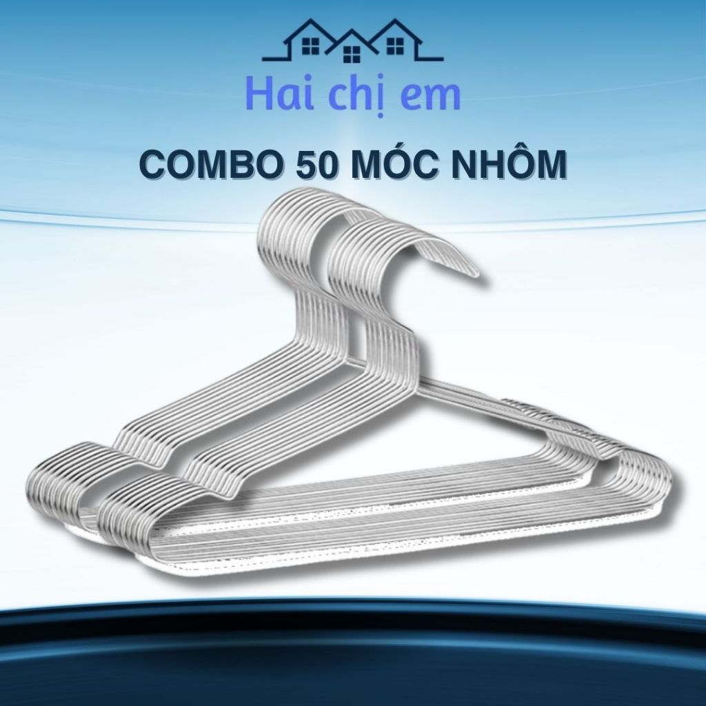Combo 50 Móc Treo Quần Áo Nhôm Người Lớn Siêu Bền, Chắc Chắn, Mắc Phơi Đồ Chống Gỉ, Không Biến Dạng