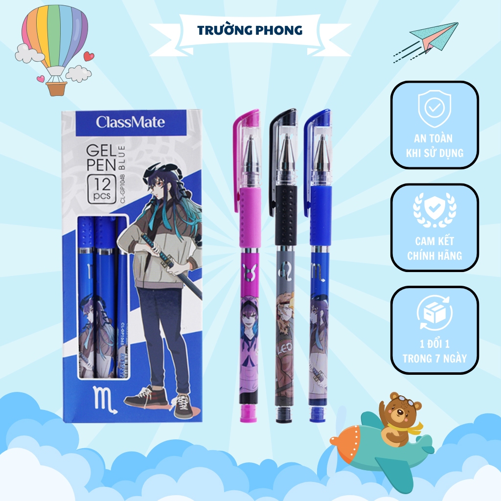 Hộp 12 Bút Gel CLASSMATE Ngòi 0.5mm, Thiết Kế Cung Hoàng Đạo Mới Lạ, Khô Nhanh, Mực Đều, Viết Êm Tay