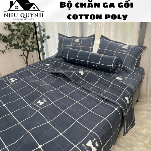 Bộ chăn ga gối 💖m6/m8/2m2💖 drap giường poly, ga trải giường + 2 vỏ gối nằm+1 vỏ ôm+1 chăn hè đơn giả