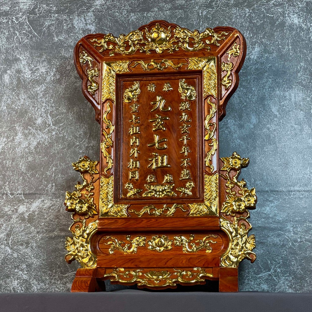 Khung bài vị thờ cửu huyền thất tổ chữ hán gỗ hương cao 61,65cm