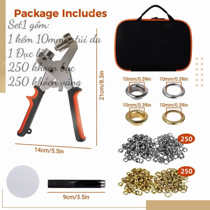 Kìm bấm khoen mắt cáo Size 6-8-10mm(dùng cho khoen 10mm bằng nhôm,sắt,thau mỏng)Chuyên bấm bạt hifle