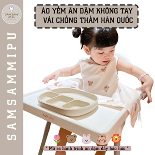  Áo Yếm Cho Bé Ăn Dặm BLW Không Tay Từ 6m Đến 3y Có Nút Hít Vải Chống Thấm Hàn Quốc - Shop Mẹ Sam 