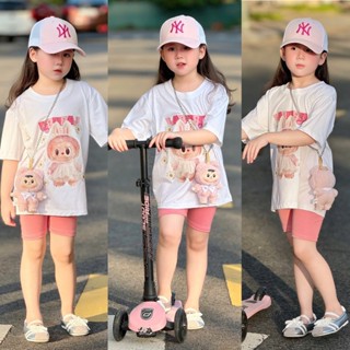 Áo Thun cho bé hình Labubu Hồng, Áo phông trẻ em 3-8 tuổi, cotton 4 chiều, Mặc ở nhà, Đi Chơi, Kiddo