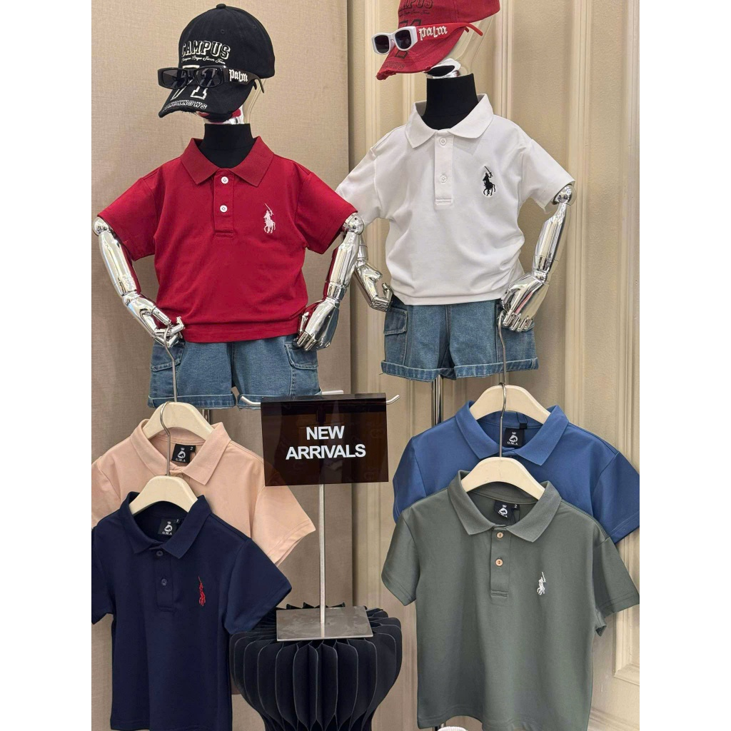 Áo thun polo cổ bẻ cho bé trai UMA KIDS hình thêu ngựa ngộ nghĩnh chất poly dệt kim thoáng mát UMK11