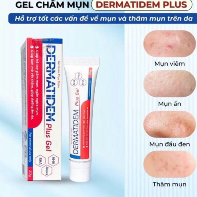 GEL GIẢM MỤN, CHẤM MỤN, DƯỠNG ẨM DA DERMATIDEM PLUS GEL 20G/TUÝP - E&G BEAUTY