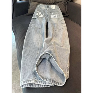  QUẦN JEANS ỐNG RỘNG PHỐI CHỮ TÚI SAU RETRO NAM NỮ PHONG CÁCH HIP HOP NỔI BẬT 