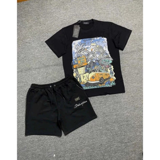 Bộ cộc tay Áo Phông Cho Nam Nữ Dsquared2 Họa Tiết in hình cây dừa Cực Sắc Nét Đẹp 2 Màu Trắng Đen hot 2025