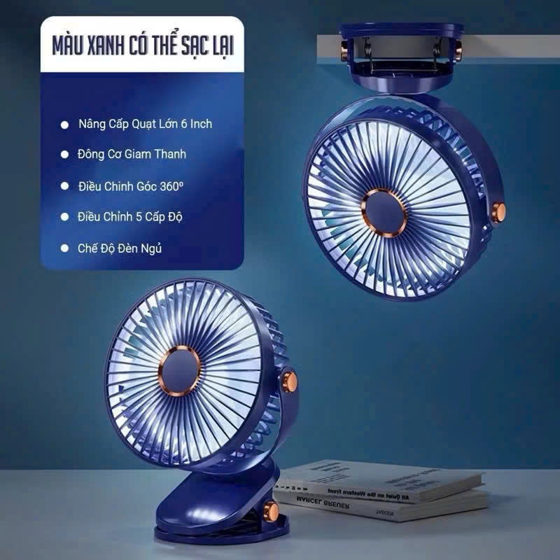 QUẠT KẸP ĐỂ BÀN CÓ ĐÈN LED TÍCH ĐIỆN MINI LỚN TỐC ĐỘ THỔI BAY CƠN NÓNG | BigBuy360 - bigbuy360.vn