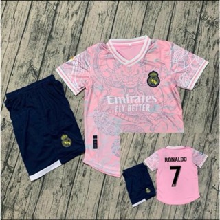 [CÓ IN TÊN + SỐ] Đồ Đá Banh, Quần Áo Bóng Đá Trẻ Em "Real Rồng Hồng Quần Đen" Chất Liệu Vải Thun Cotton Form Từ 18-56Kg