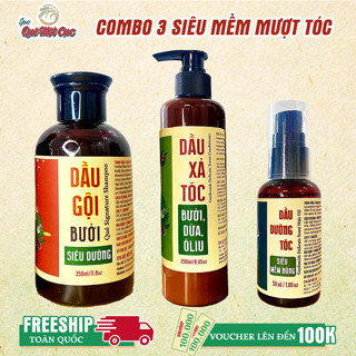 COMBO SIÊU DƯỠNG TÓC BÓNG MỀM SAU 3 TUẦN: DẦU GỘI BƯỞI CÔ ĐẶC; DẦU XẢ THẢO DƯỢC; DẦU DƯỠNG TÓC QUÊ MỘT CỤC (HANDMADE)