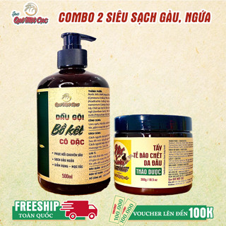 Combo sạch gàu, ngứa sau 3 tuần: dầu gội bồ kết cô đặc; tẩy tế bào chết da đầu Spa Quê Một Cục