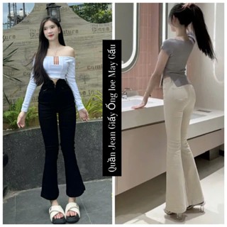 Quần Jean Kaki Loe May Gấu [BIG SIZE XS ->4XL] Quần Ống g Loe nữ form phổ thông 90-95cm, Co giãn 4 chiều, lưng cao , tôn