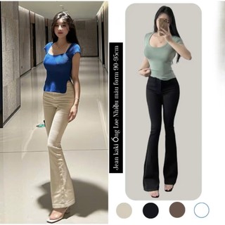  Quần Jeans Giấy Nữ Ống Loe Lai Gấu Form 9 tấc - Mẫu mới - Loe nhẹ dáng lỡ 