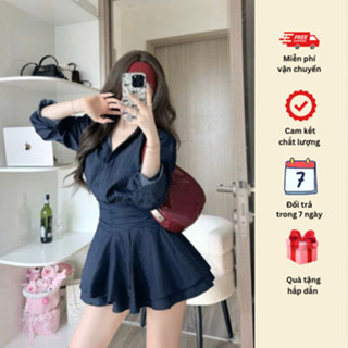 Váy Sơ Mi Bò Rúm Eo Tay Dài Dáng Xòe Cá Tính (V64)