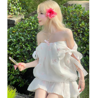  Mina Dress - Váy trễ vai tơ mềm thêu nơ điệu tiểu thư cho nữ - BRAND BY FAIRY 🧚🏻(TẶNG KÈM QUẦN BẢO HỘ)