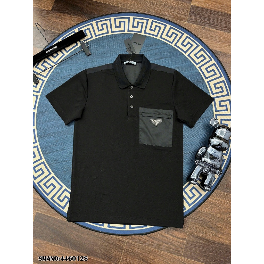 Áo Polo nam Parada màu đen cao cấp họa tiết túi hộp thêu tag logo