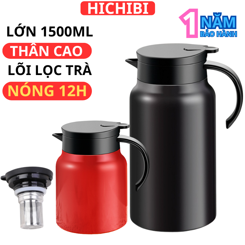 Ấm pha trà giữ nhiệt 1500ml-1000ml inox 316, lõi lọc inox, bình pha trà nắp vặn, giữ nóng 12h, giữ lạnh 20h