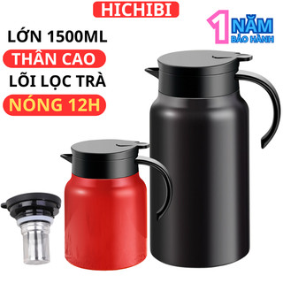  Ấm pha trà giữ nhiệt 1500ml có kèm 4 ly lõi lọc inox Hichibi bình pha trà chống gỉ nắp vặn giữ nóng 12h giữ lạnh 20h 