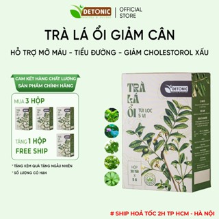 Trà lá ổi DETONIC giúp tan mỡ giảm cân ngừa tiểu đường chiết xuất 5 vị lá ổi non, giảo cổ lam, lá sen, hoa nhài, cỏ ngọt