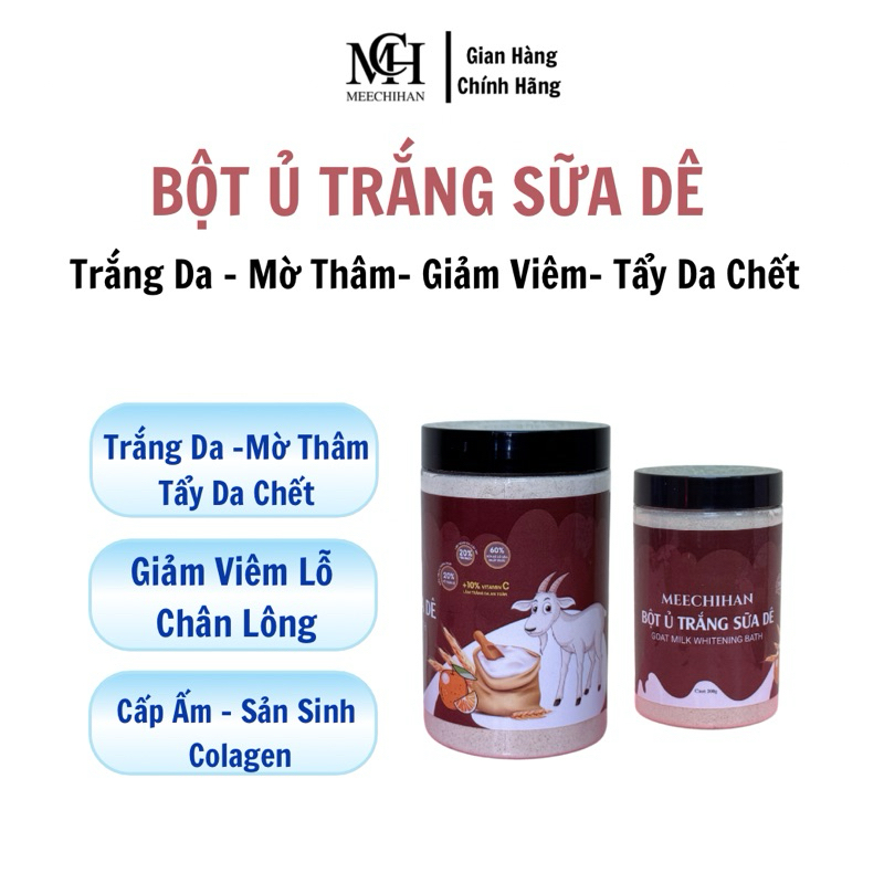 Bột Tắm Ủ Trắng Sữa Dê Tươi Cô Đặc 200g Hỗ Trợ Dưỡng Trắng ,Giảm Viêm Nang Lông, Tẩy Da Chết | MEECH
