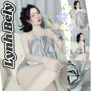 Đồ ngủ yếm phi trơn cổ xếp ly chất vải phi lụa mềm mát DN0012