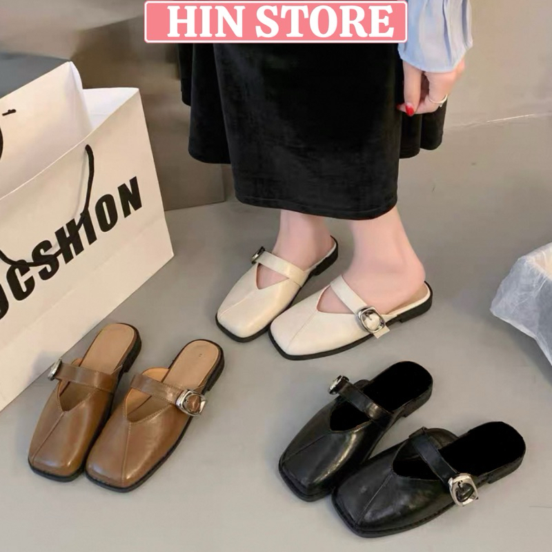 Dép bít mũi nữ đế bệt công sở da mềm hottrend phong cách Hàn Quốc, dép sục nữ đi chơi, đi học sang chảnh MS18
